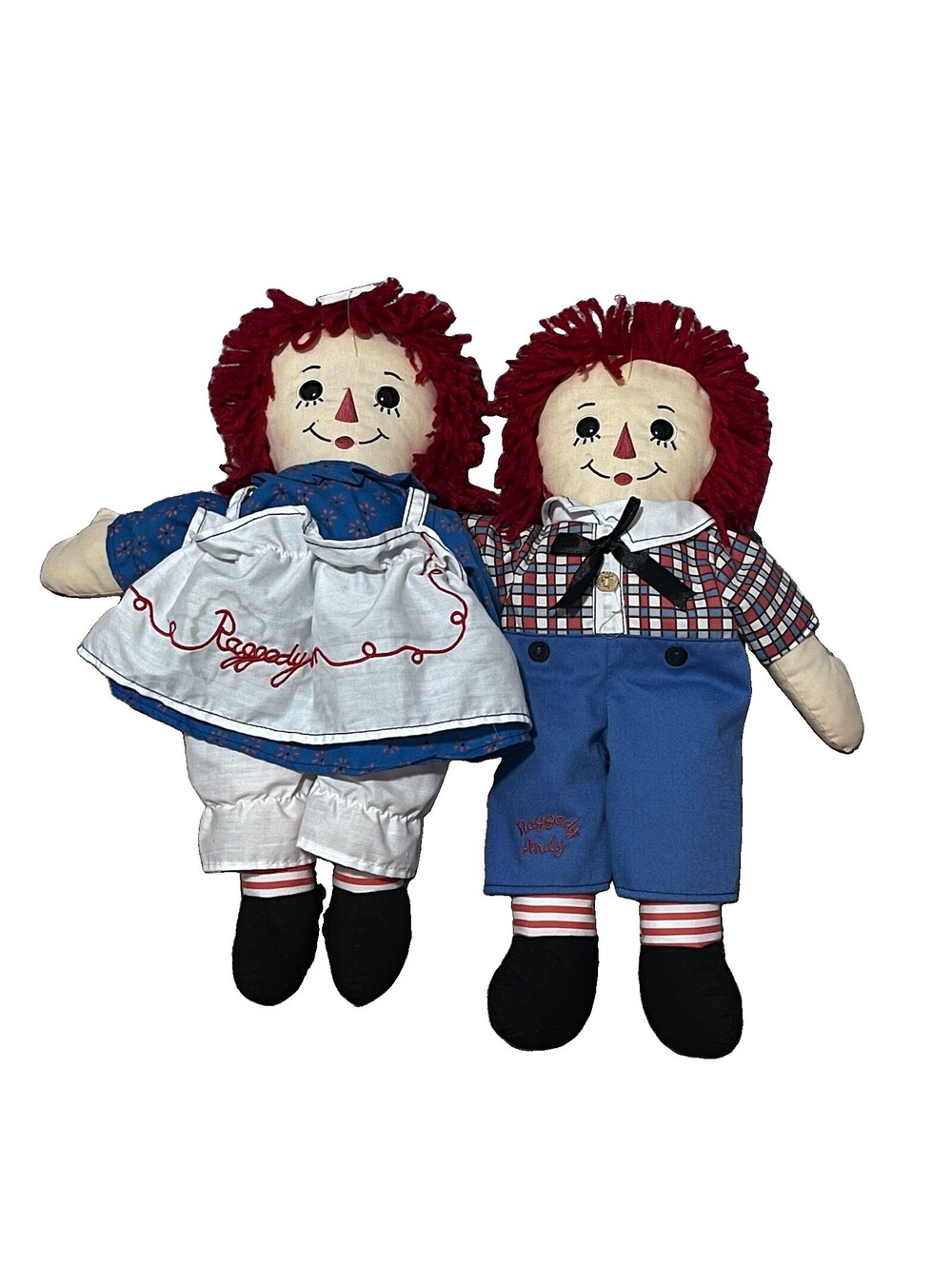 Vintage Raggedy Ann & Andy Dolls 18” Matching Pair Cloth Dolls Red Yarn Hair